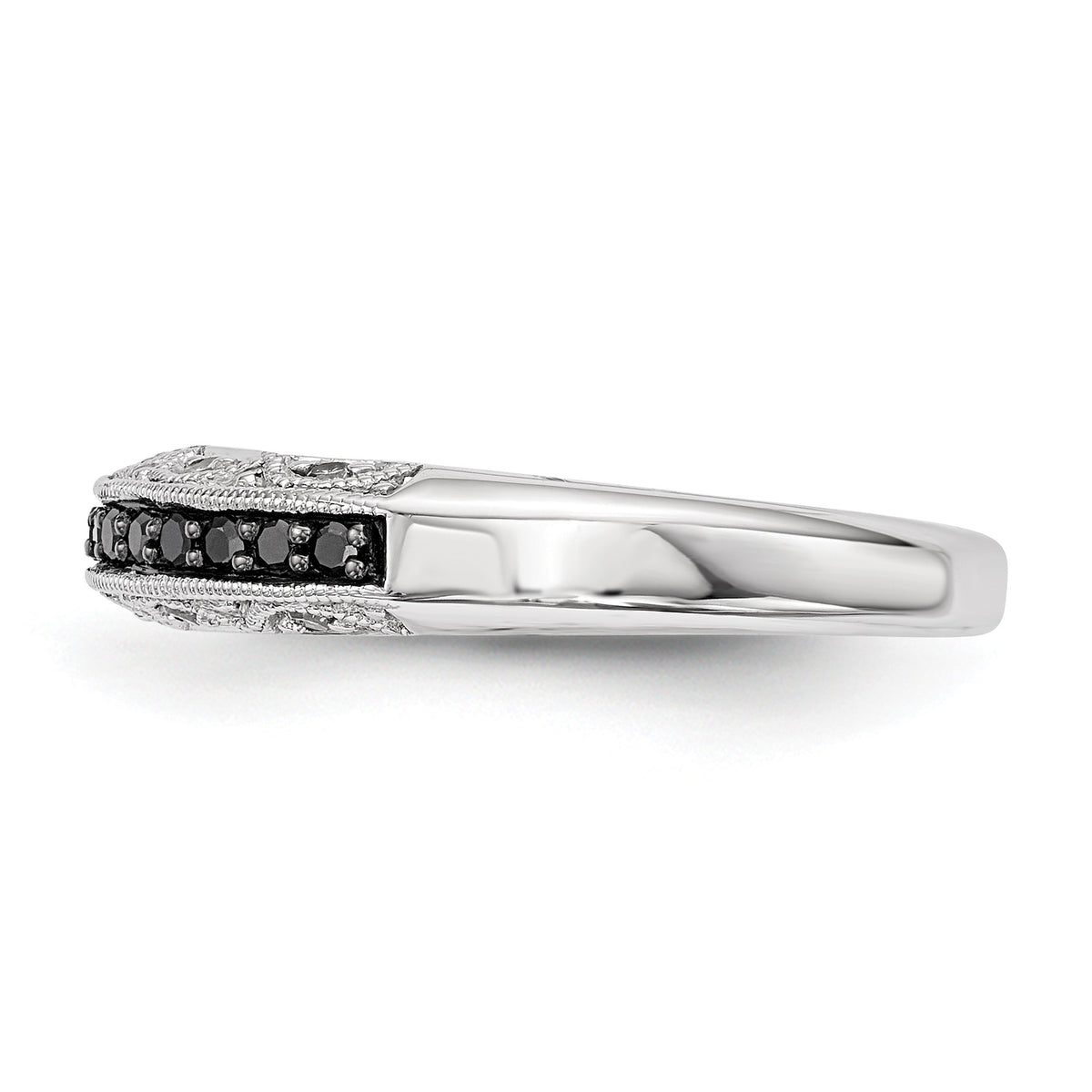 Alternate view of the 1/4 Ctw Black Diamond 3mm Tapered Ring in Sterling Silver by The Black Bow Jewelry Co.
