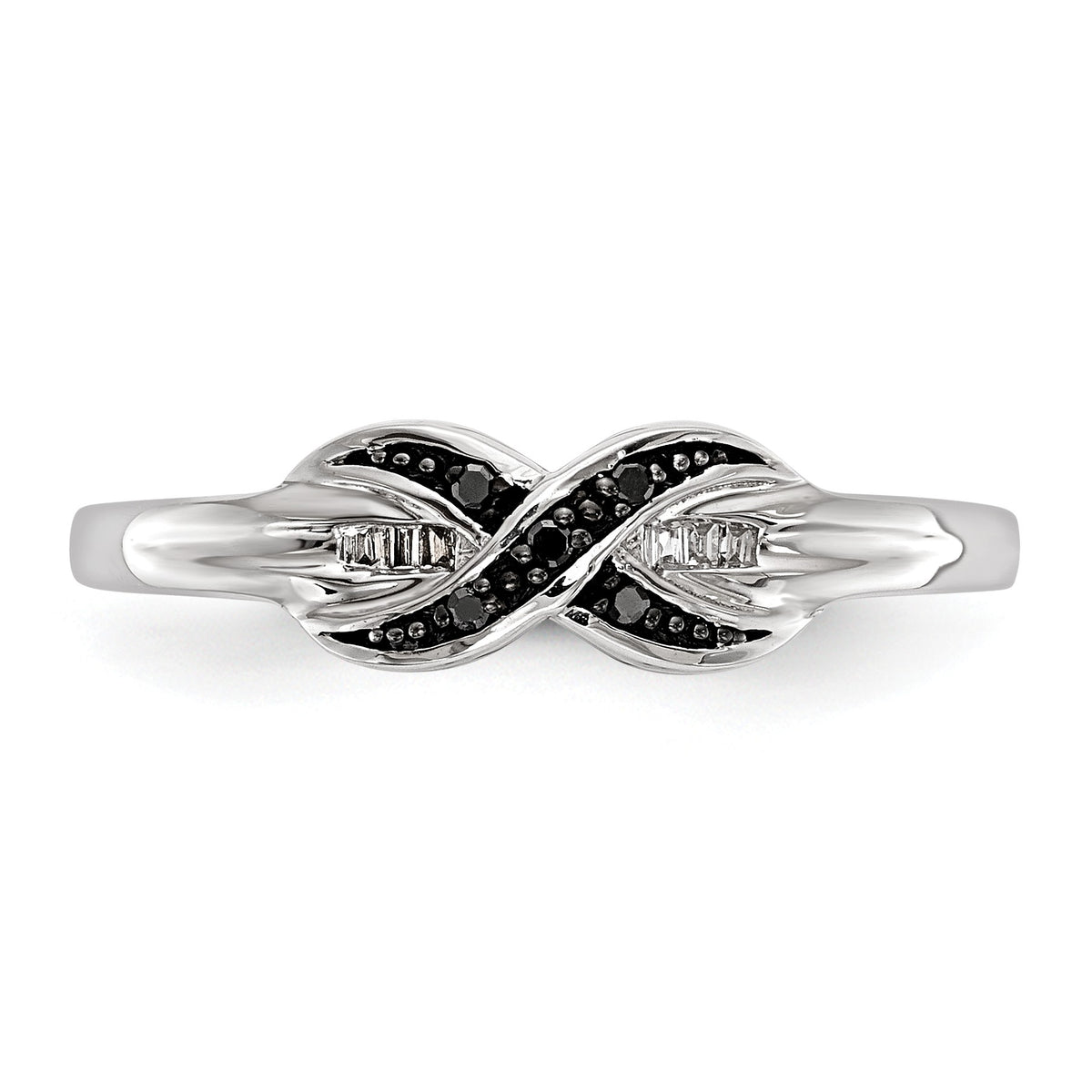 Alternate view of the 1/20 Ctw Black & White Diamond X Ring in Sterling Silver Size 6 by The Black Bow Jewelry Co.