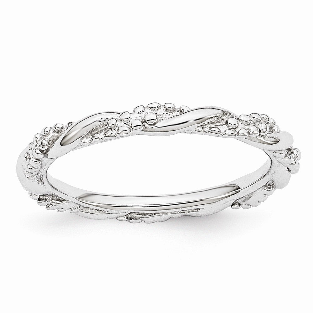 2.25mm Rhodium Plated Sterling Silver Stackable Beaded Twist Band, Item R10903 by The Black Bow Jewelry Co.