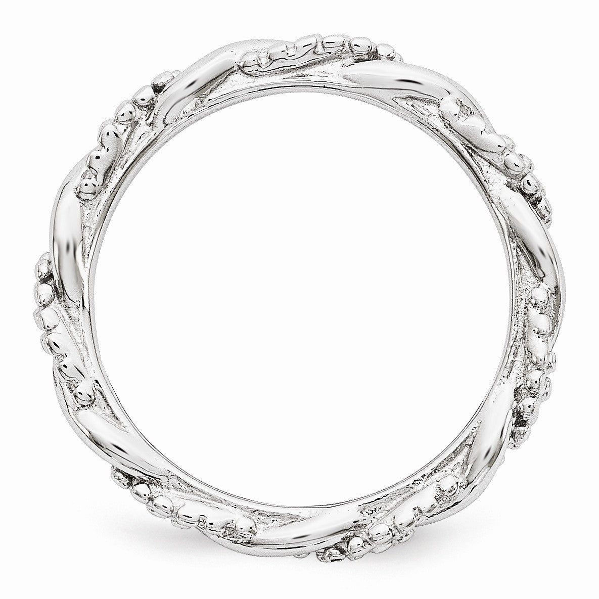 Alternate view of the 2.25mm Rhodium Plated Sterling Silver Stackable Beaded Twist Band by The Black Bow Jewelry Co.