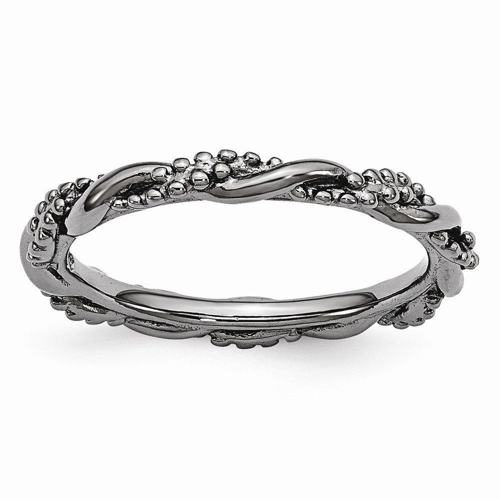 2.25mm Black Plated Sterling Silver Stackable Beaded Twist Band, Item R10904 by The Black Bow Jewelry Co.