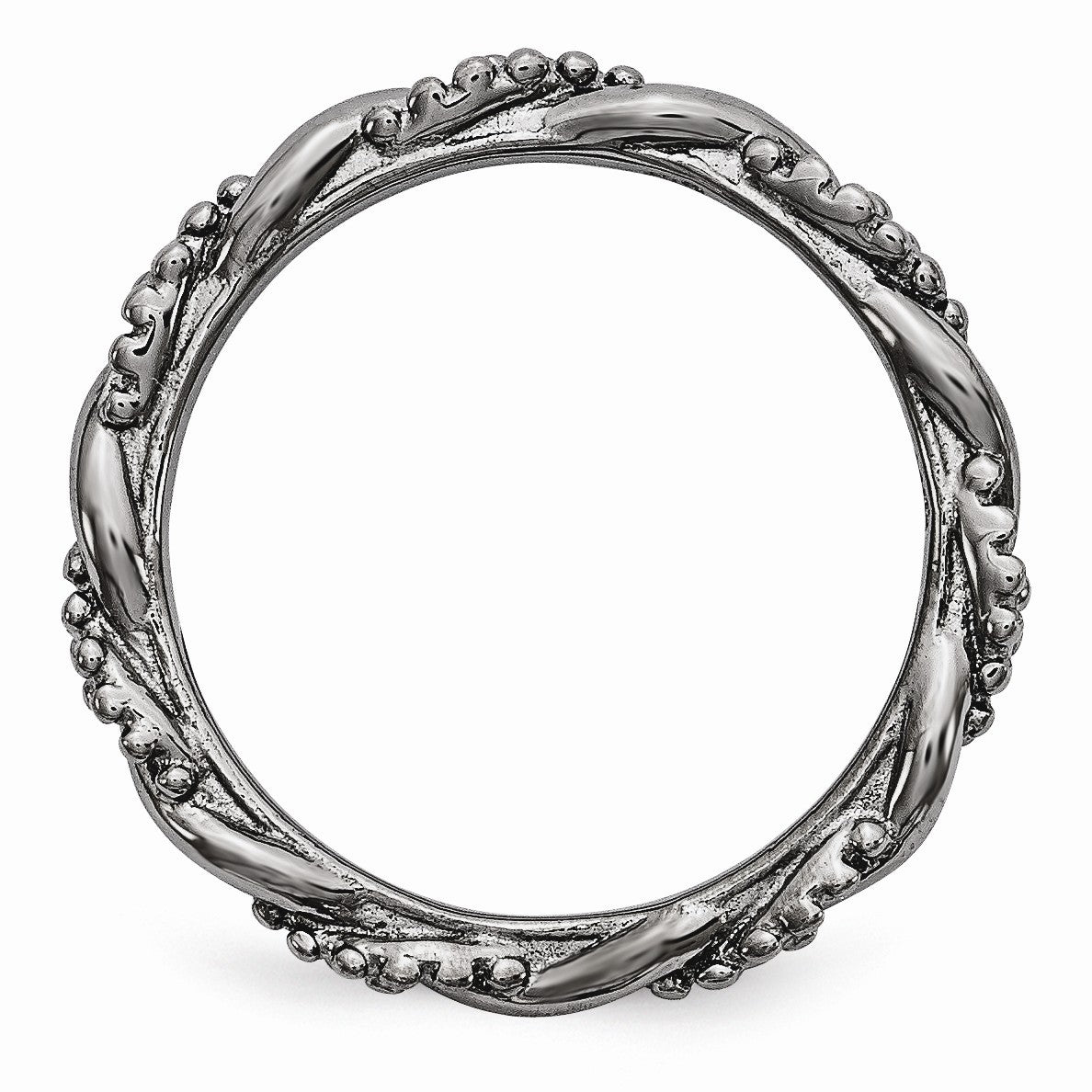 Alternate view of the 2.25mm Black Plated Sterling Silver Stackable Beaded Twist Band by The Black Bow Jewelry Co.
