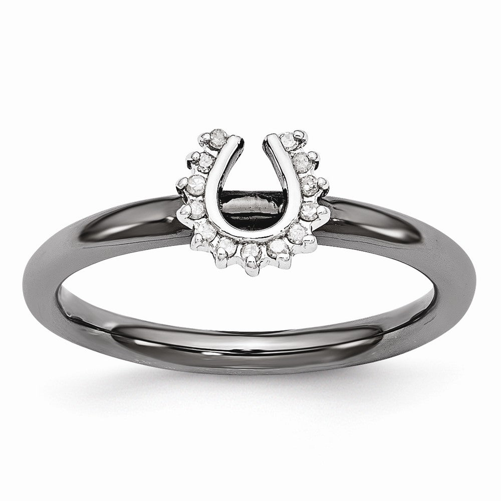 Black Plated Sterling Silver .07 Ctw Diamond 7mm Horseshoe Stack Ring, Item R10923 by The Black Bow Jewelry Co.