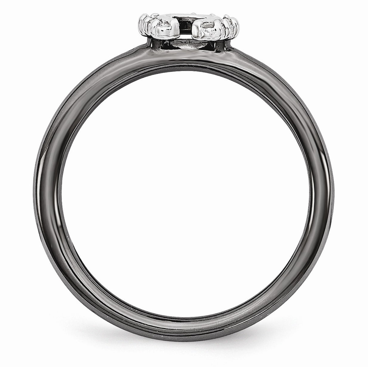 Alternate view of the Black Plated Sterling Silver .07 Ctw Diamond 7mm Horseshoe Stack Ring by The Black Bow Jewelry Co.