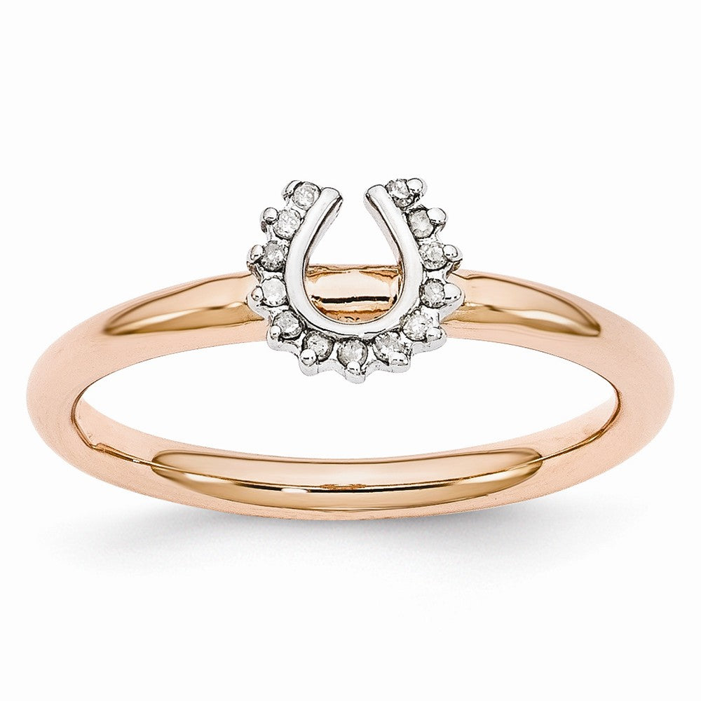 Rose Gold Tone Sterling Silver .07Ctw Diamond 7mm Horseshoe Stack Ring, Item R10925 by The Black Bow Jewelry Co.