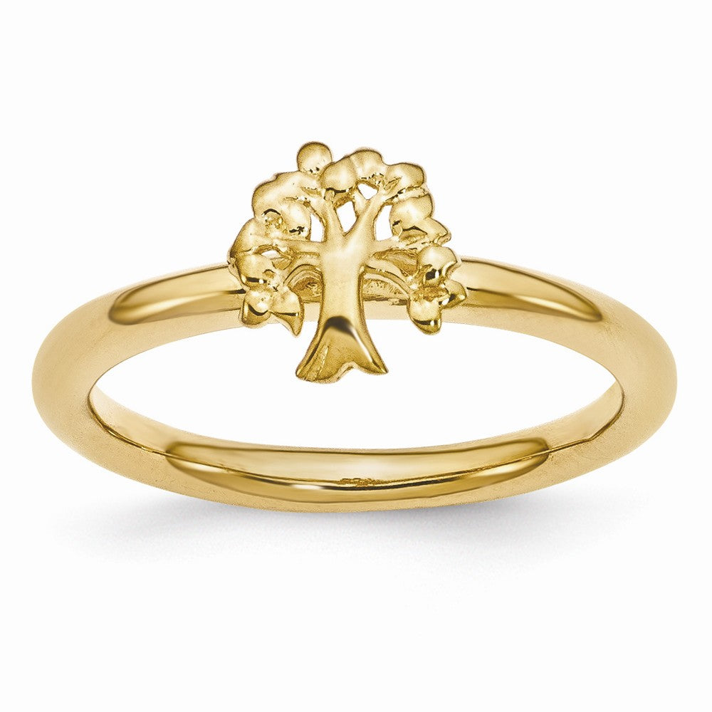 Gold Tone Plated Sterling Silver Stackable Expressions 8mm Tree Ring, Item R10927 by The Black Bow Jewelry Co.