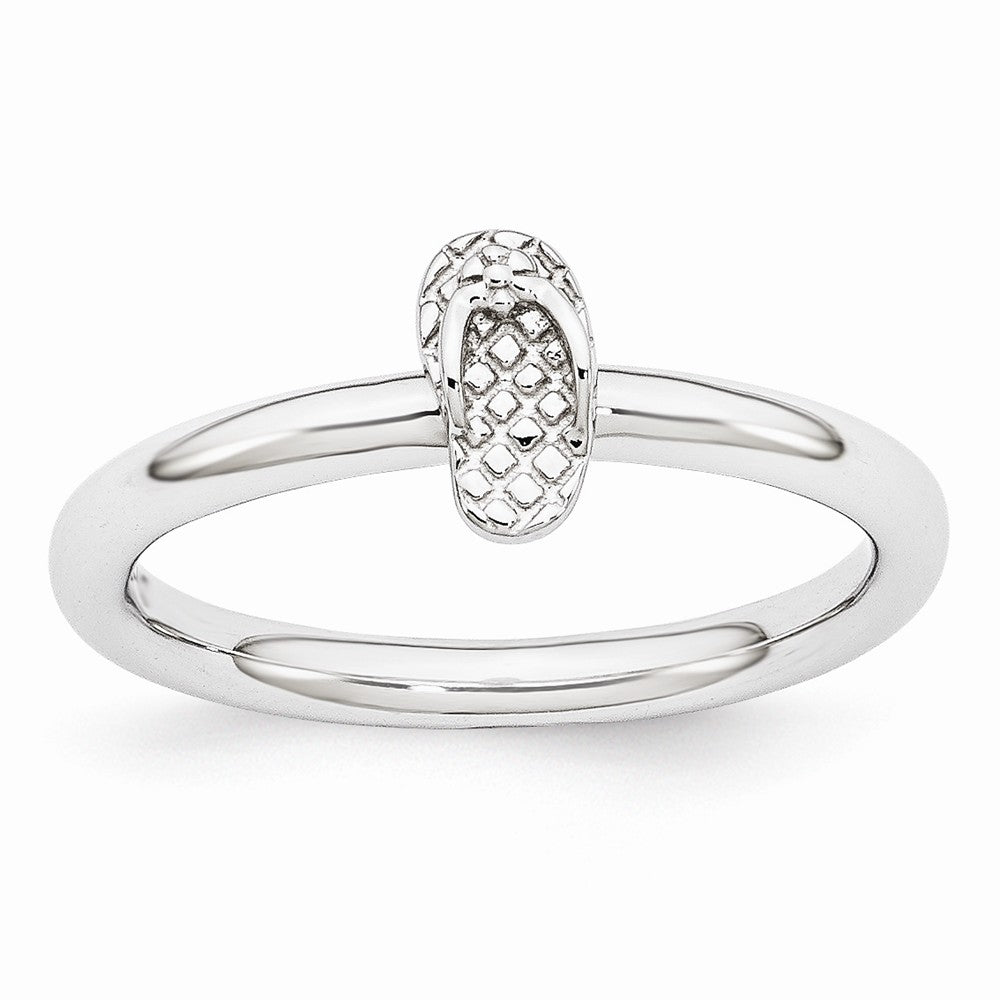 Rhodium Plated Sterling Silver Stackable 7.5mm Flip Flop Ring, Item R10934 by The Black Bow Jewelry Co.