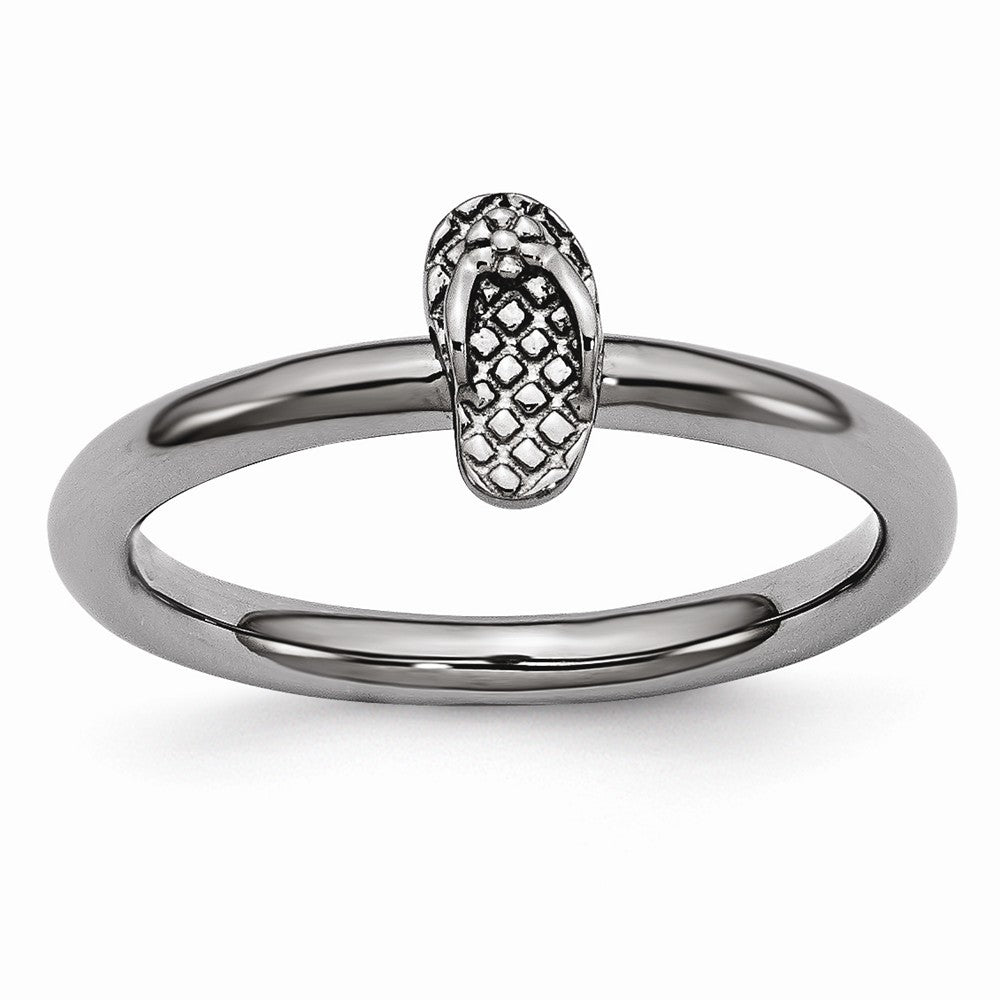 Black Plated Sterling Silver Stackable 7.5mm Flip Flop Ring, Item R10936 by The Black Bow Jewelry Co.