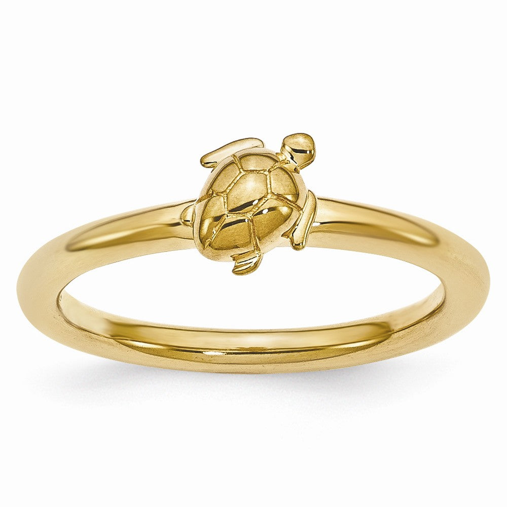 Gold Tone Plated Sterling Silver Stackable 8mm Sea Turtle Ring, Item R10947 by The Black Bow Jewelry Co.