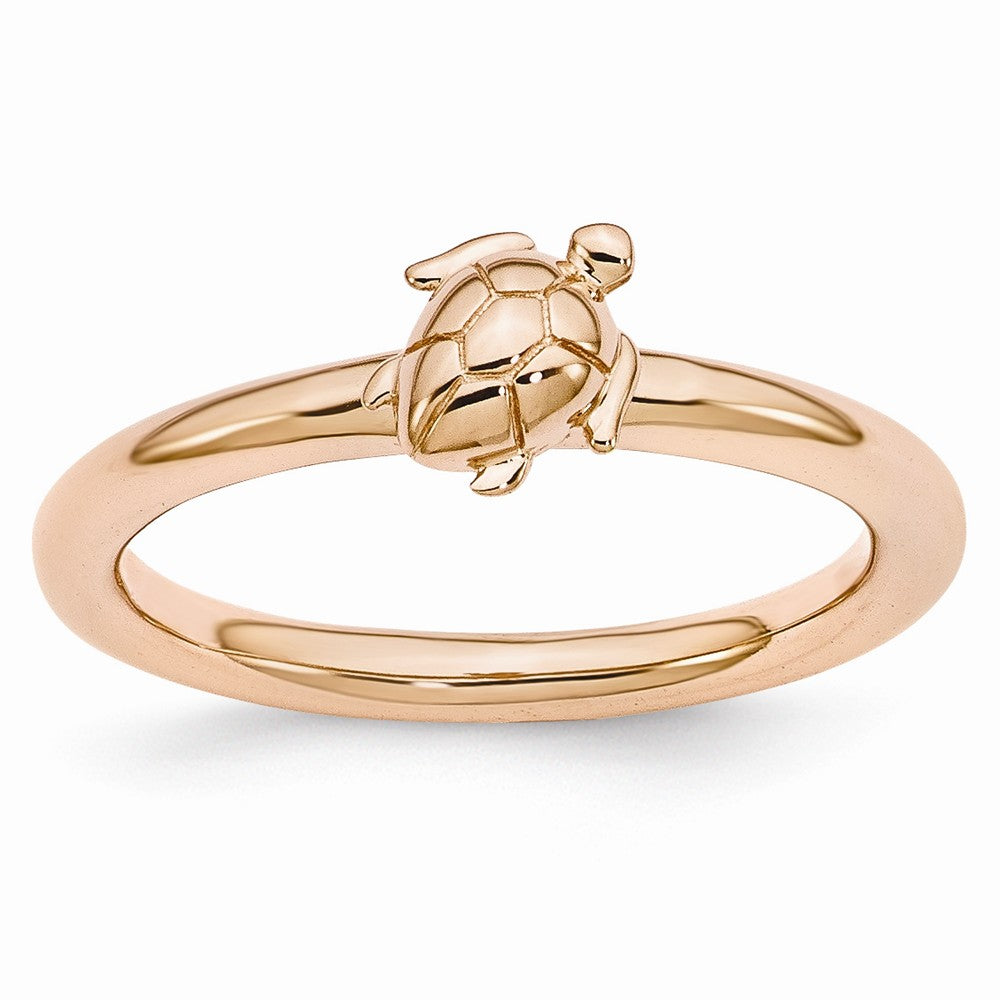 Rose Gold Tone Plated Sterling Silver Stackable 8mm Sea Turtle Ring, Item R10948 by The Black Bow Jewelry Co.