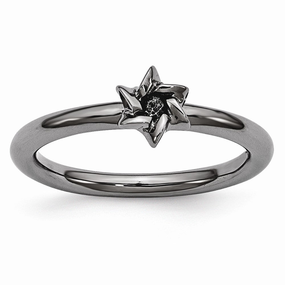 Black Plated Sterling Silver Stackable 7mm Star of David Ring, Item R10950 by The Black Bow Jewelry Co.