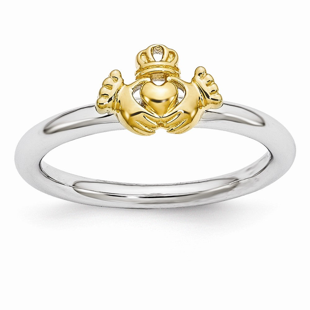 Rhodium &amp; Gold Tone Plated Sterling Silver Stackable Claddagh Ring, Item R10955 by The Black Bow Jewelry Co.