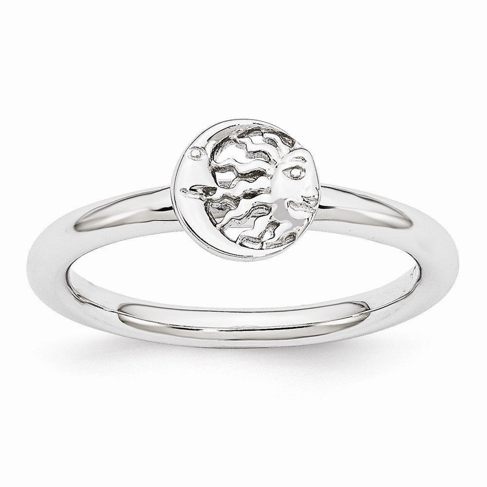 Rhodium Plated Sterling Silver Stackable 7mm Sun/Moon Ring, Item R10957 by The Black Bow Jewelry Co.