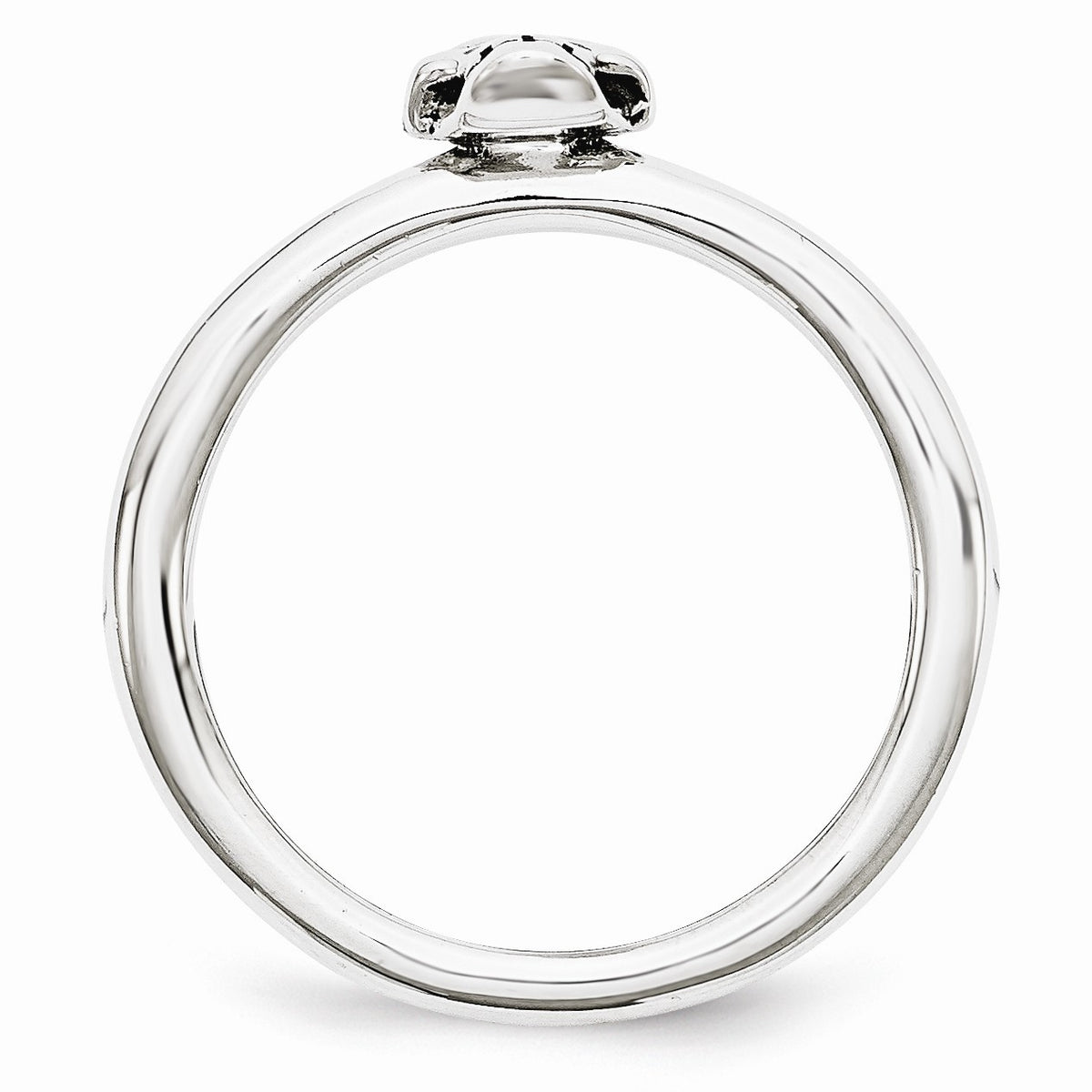 Alternate view of the Rhodium Plated Sterling Silver Stackable 6mm Antiqued Skull Ring by The Black Bow Jewelry Co.