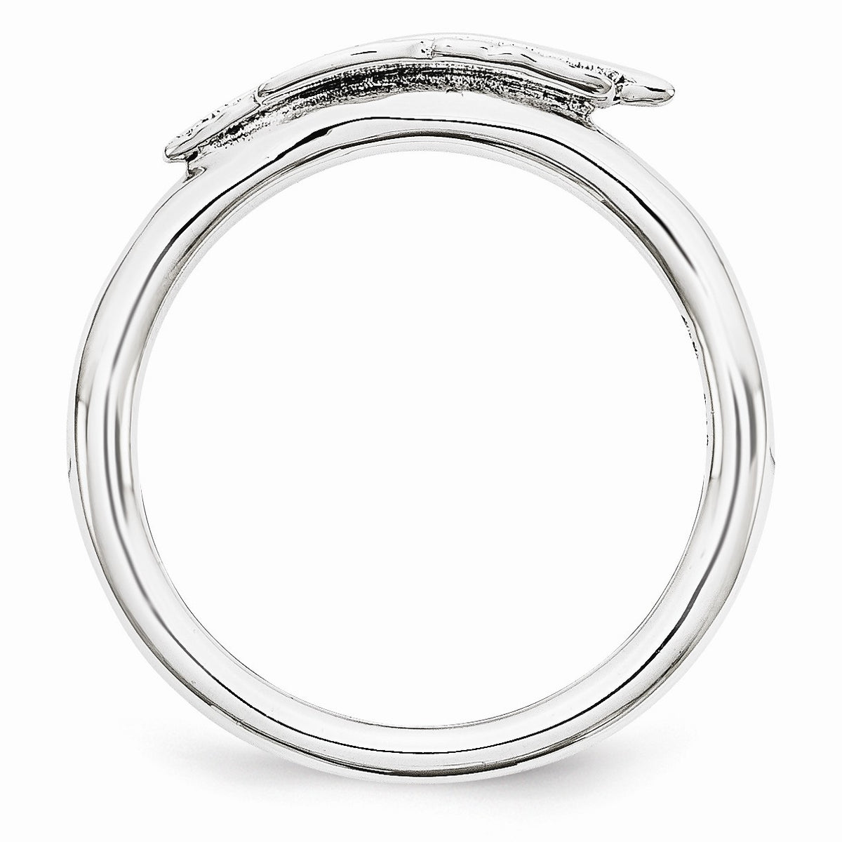 Alternate view of the Rhodium Plated Sterling Silver Stackable 4mm Antiqued Feather Ring by The Black Bow Jewelry Co.