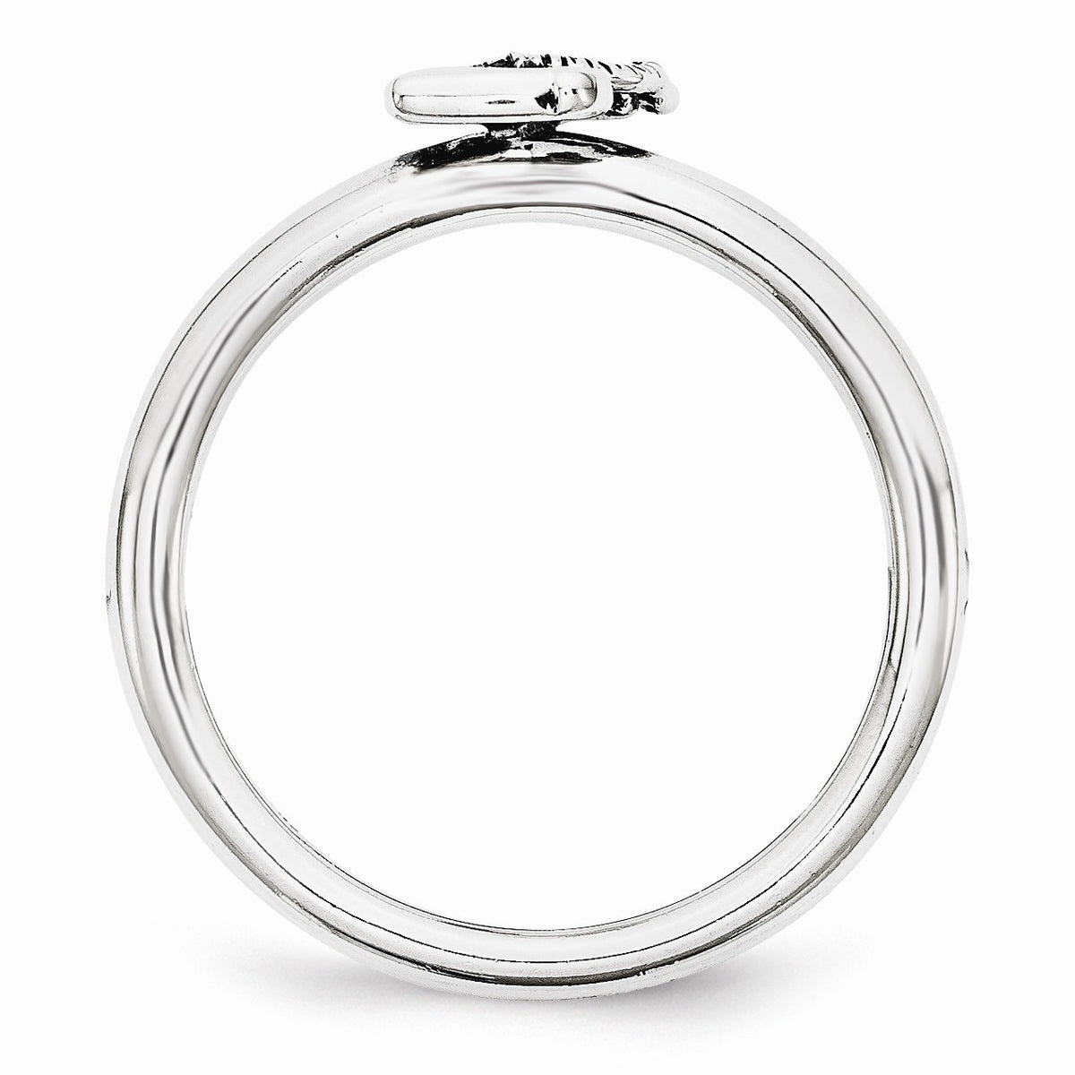 Alternate view of the Rhodium Plated Sterling Silver Stackable 7mm Antiqued Anchor Ring by The Black Bow Jewelry Co.