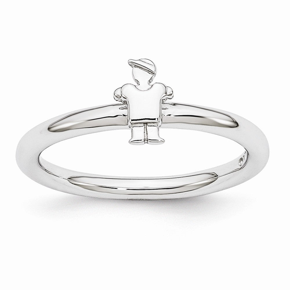 Rhodium Plated Sterling Silver Stackable 7mm Polished Boy Ring, Item R10965 by The Black Bow Jewelry Co.
