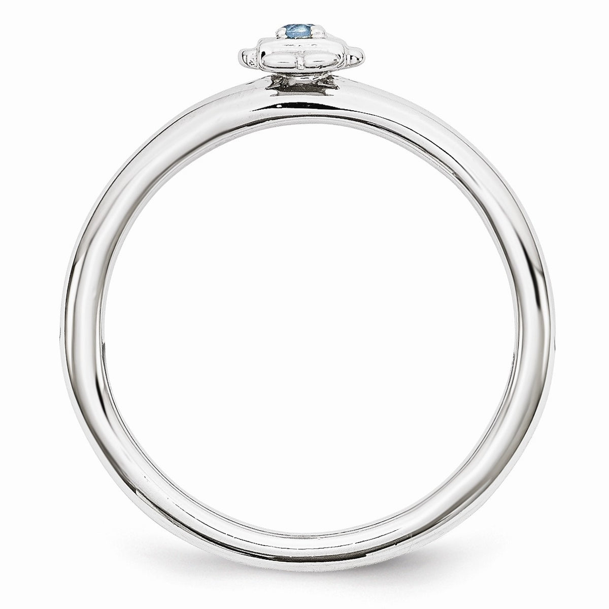 Alternate view of the Rhodium Plated Sterling Silver Stackable Blue Topaz 7mm Girl Ring by The Black Bow Jewelry Co.