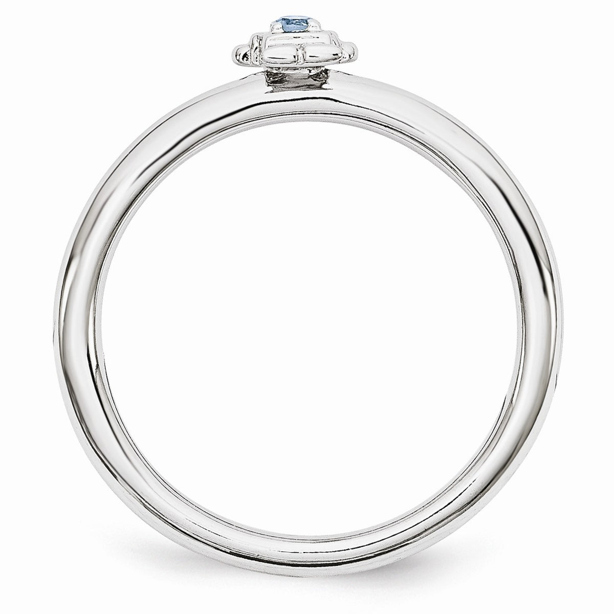 Alternate view of the Rhodium Plated Sterling Silver Stackable Blue Topaz 7mm Boy Ring by The Black Bow Jewelry Co.