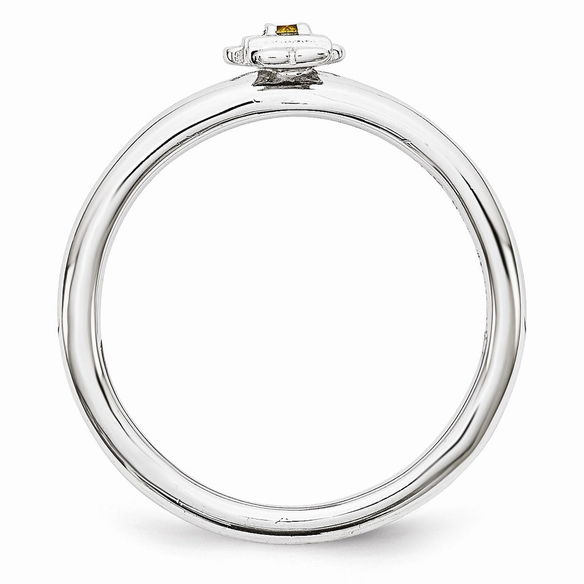 Alternate view of the Rhodium Plated Sterling Silver Stackable Citrine 7mm Girl Ring by The Black Bow Jewelry Co.