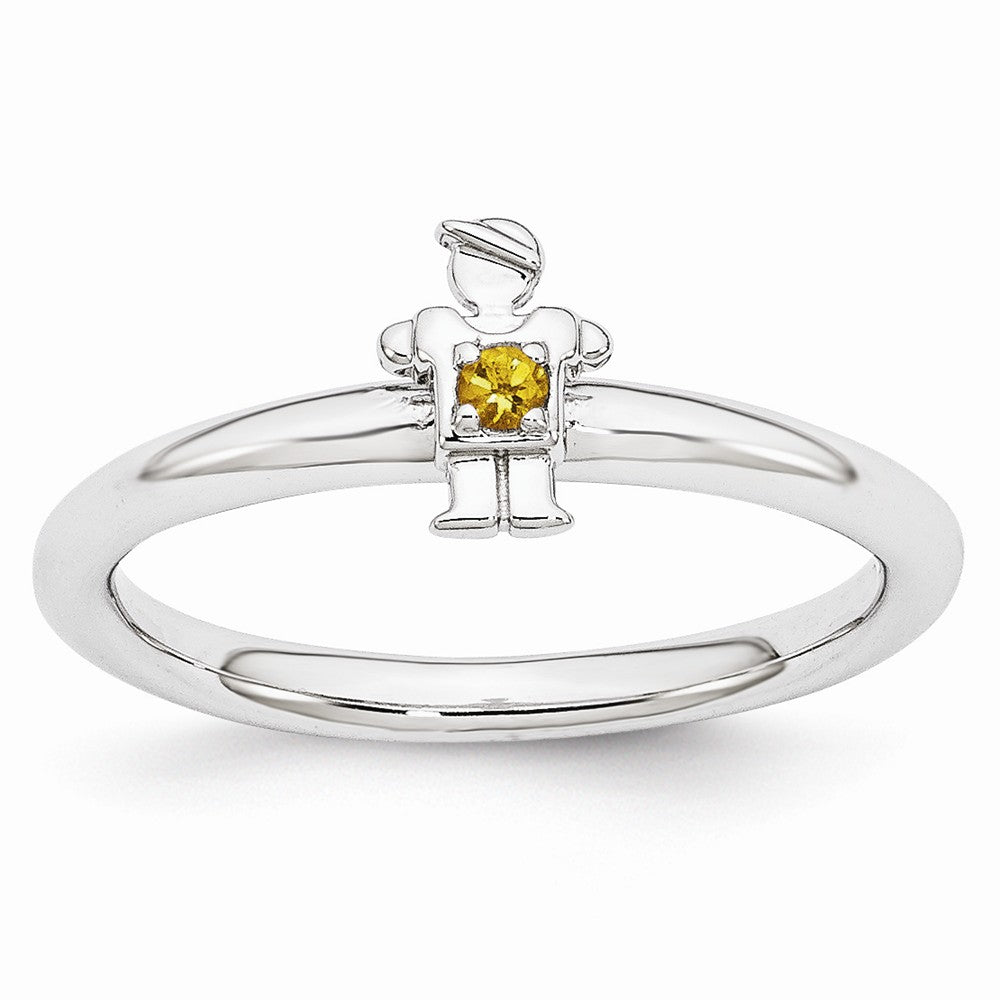 Rhodium Plated Sterling Silver Stackable Citrine 7mm Boy Ring, Item R10969 by The Black Bow Jewelry Co.
