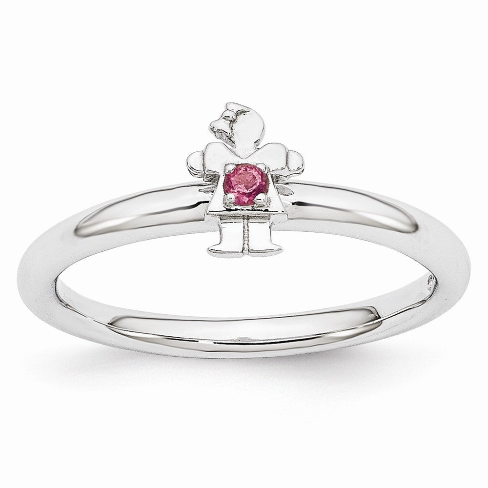 Rhodium Plated Sterling Silver Stackable Tourmaline 7mm Girl Ring, Item R10970 by The Black Bow Jewelry Co.