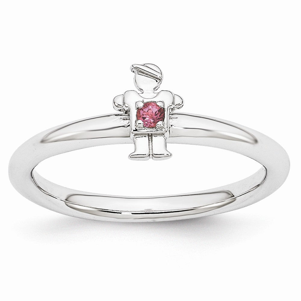 Rhodium Plated Sterling Silver Stackable Tourmaline 7mm Boy Ring, Item R10971 by The Black Bow Jewelry Co.
