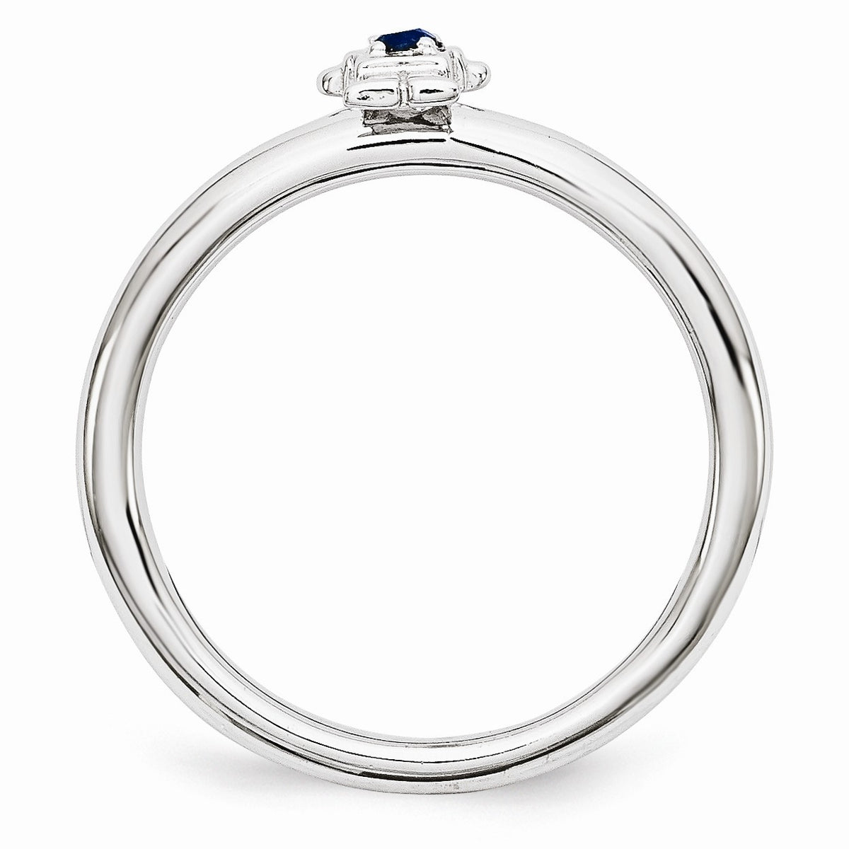 Alternate view of the Rhodium Plated Sterling Silver Stackable Created Sapphire 7mm Boy Ring by The Black Bow Jewelry Co.