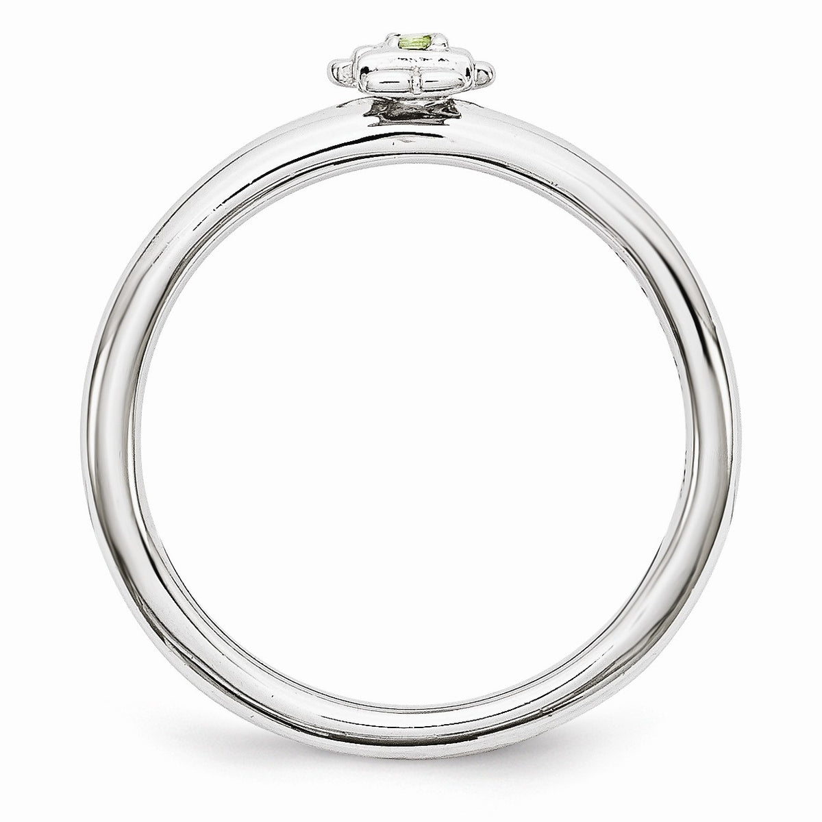 Alternate view of the Rhodium Plated Sterling Silver Stackable Peridot 7mm Girl Ring by The Black Bow Jewelry Co.