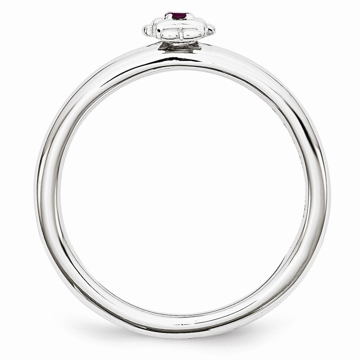 Alternate view of the Rhodium Plate Sterling Silver Stackable Rhodolite Garnet 7mm Girl Ring by The Black Bow Jewelry Co.