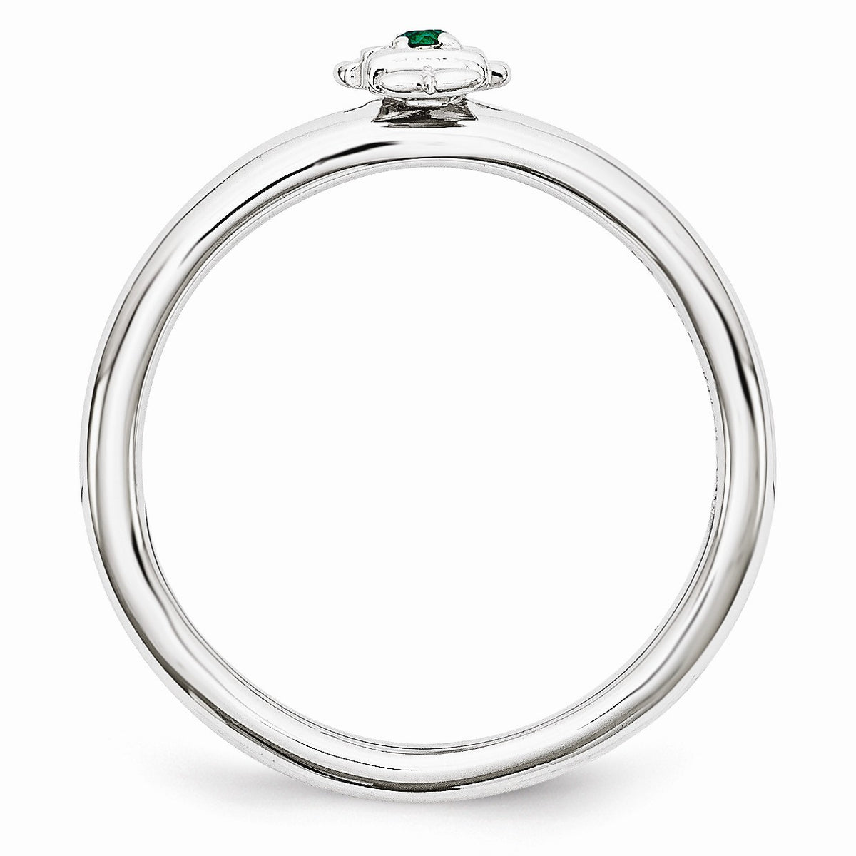 Alternate view of the Rhodium Plated Sterling Silver Stackable Created Emerald 7mm Girl Ring by The Black Bow Jewelry Co.