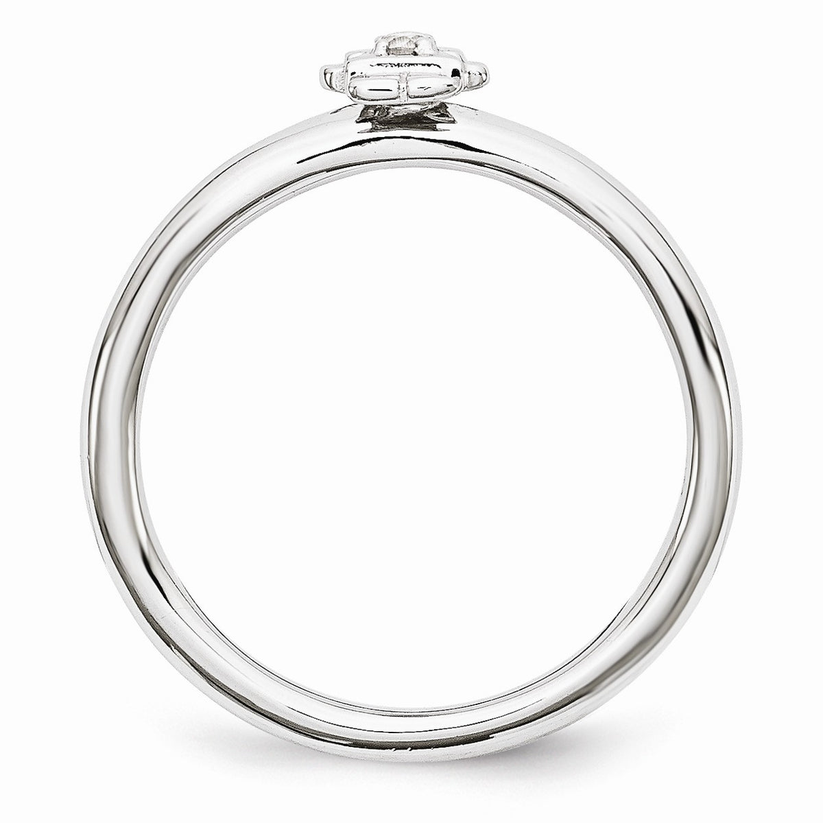 Alternate view of the Rhodium Plated Sterling Silver Stackable White Topaz 7mm Girl Ring by The Black Bow Jewelry Co.