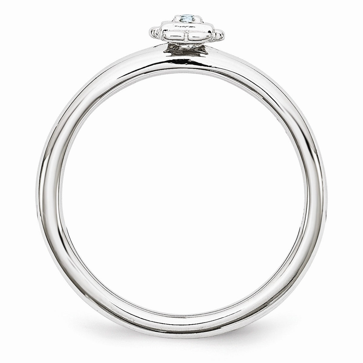 Alternate view of the Rhodium Plated Sterling Silver Stackable Aquamarine 7mm Girl Ring by The Black Bow Jewelry Co.