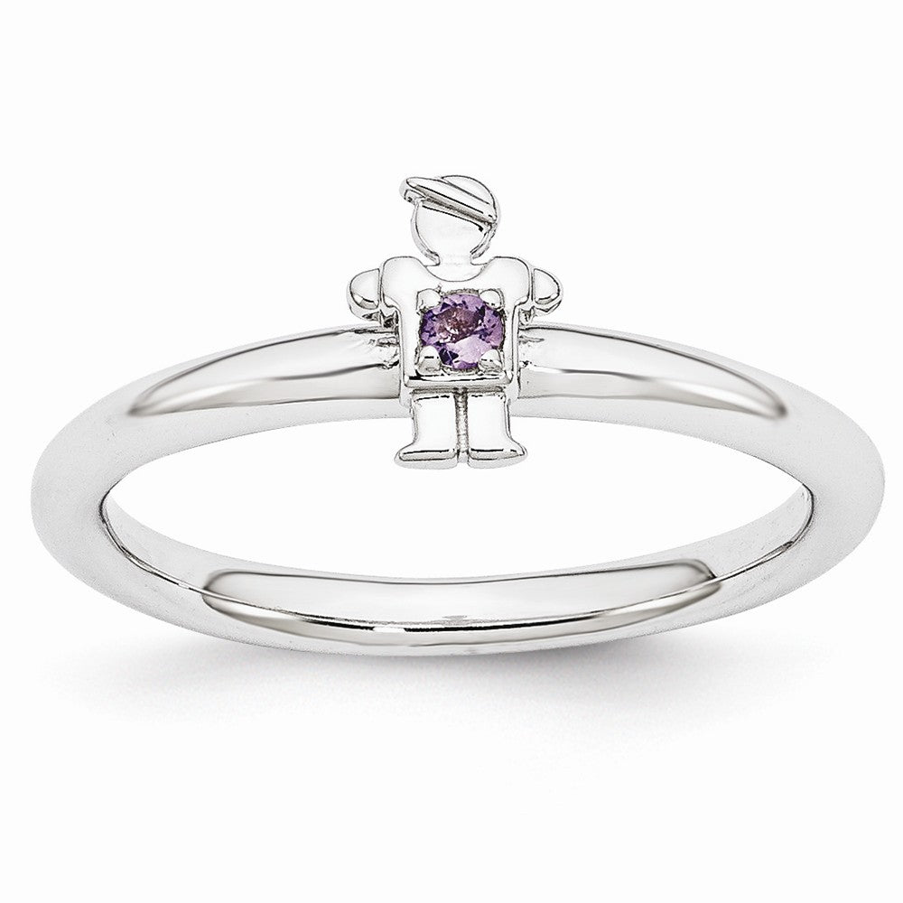Rhodium Plated Sterling Silver Stackable Amethyst 7mm Boy Ring, Item R10987 by The Black Bow Jewelry Co.