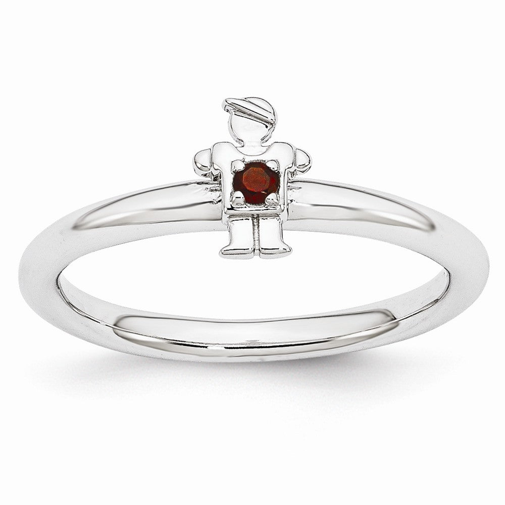 Rhodium Plated Sterling Silver Stackable Garnet 7mm Boy Ring, Item R10989 by The Black Bow Jewelry Co.