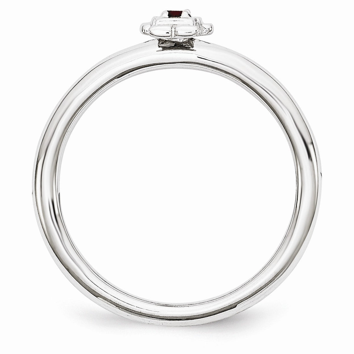 Alternate view of the Rhodium Plated Sterling Silver Stackable Garnet 7mm Boy Ring by The Black Bow Jewelry Co.
