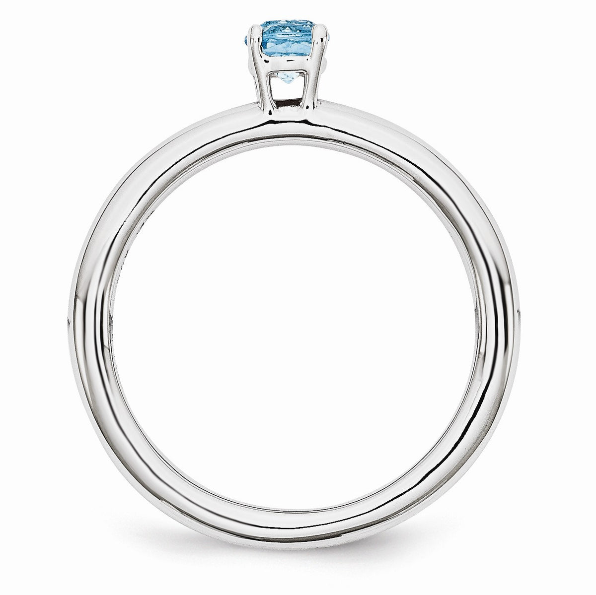 Alternate view of the Rhodium Plated Sterling Silver Stackable 4mm Round Blue Topaz Ring by The Black Bow Jewelry Co.