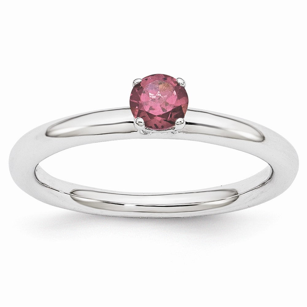 Rhodium Plated Sterling Silver Stackable 4mm Rhodolite Garnet Ring, Item R10996 by The Black Bow Jewelry Co.