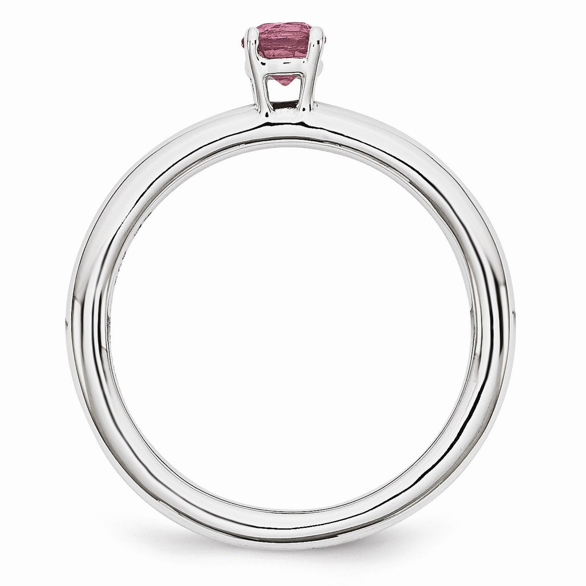 Alternate view of the Rhodium Plated Sterling Silver Stackable 4mm Rhodolite Garnet Ring by The Black Bow Jewelry Co.