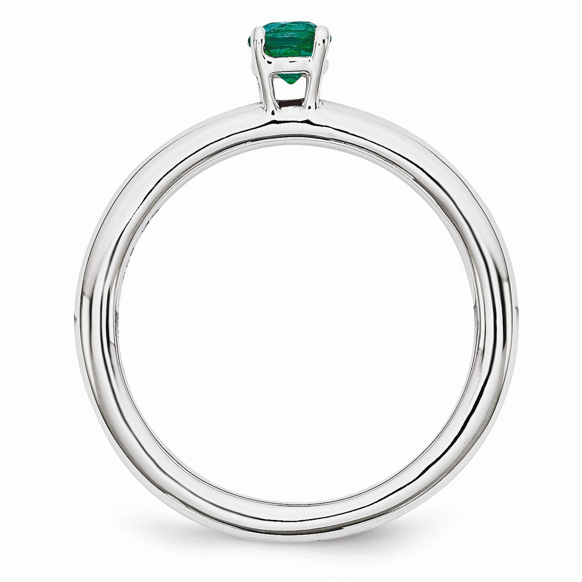 Alternate view of the Rhodium Plated Sterling Silver Stackable 4mm Created Emerald Ring by The Black Bow Jewelry Co.