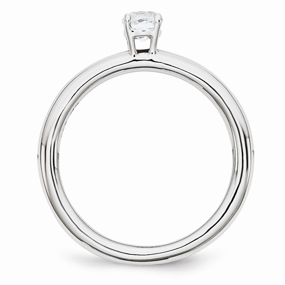 Alternate view of the Rhodium Plated Sterling Silver Stackable 4mm Round White Topaz Ring by The Black Bow Jewelry Co.