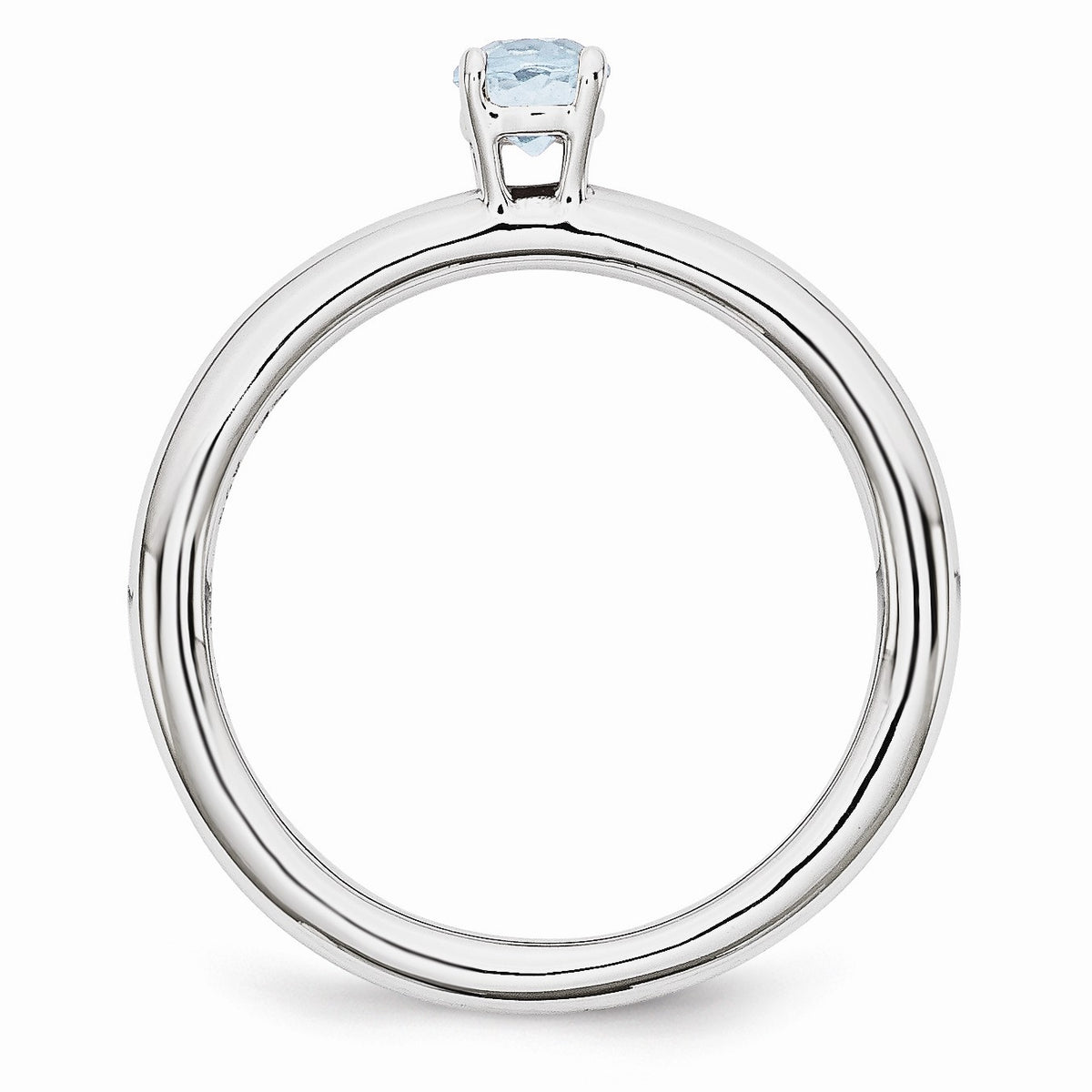 Alternate view of the Rhodium Plated Sterling Silver Stackable 4mm Round Aquamarine Ring by The Black Bow Jewelry Co.