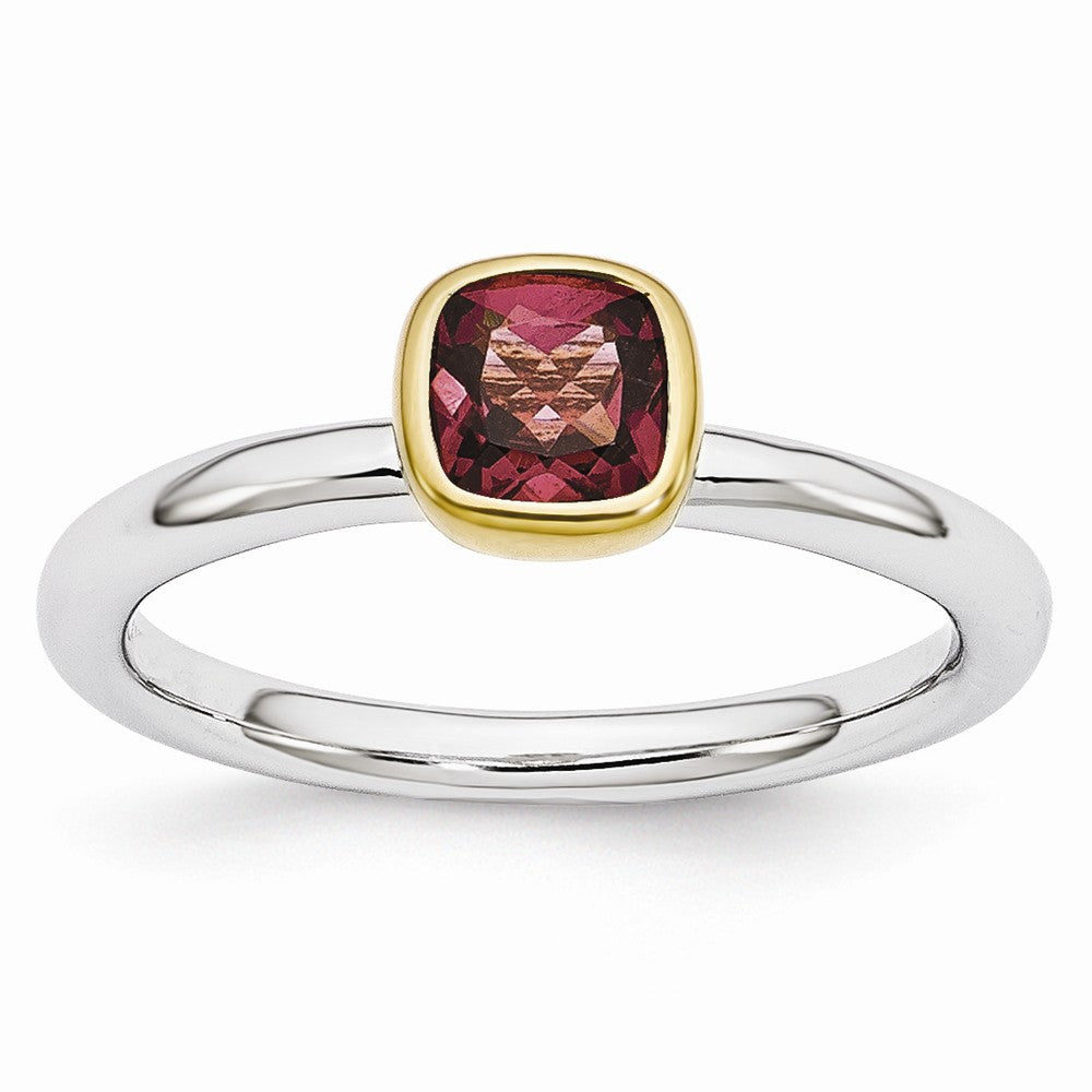 Two Tone Sterling Silver Stackable 5mm Cushion Tourmaline Ring, Item R11004 by The Black Bow Jewelry Co.
