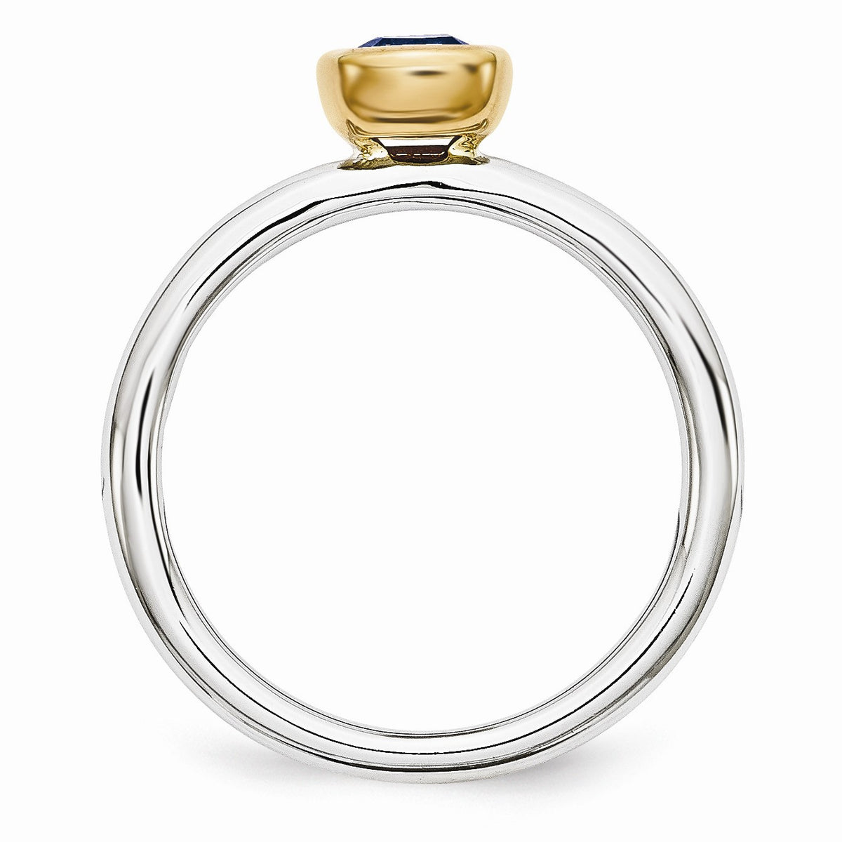 Alternate view of the Two Tone Sterling Silver Stackable 5mm Cushion Created Sapphire Ring by The Black Bow Jewelry Co.