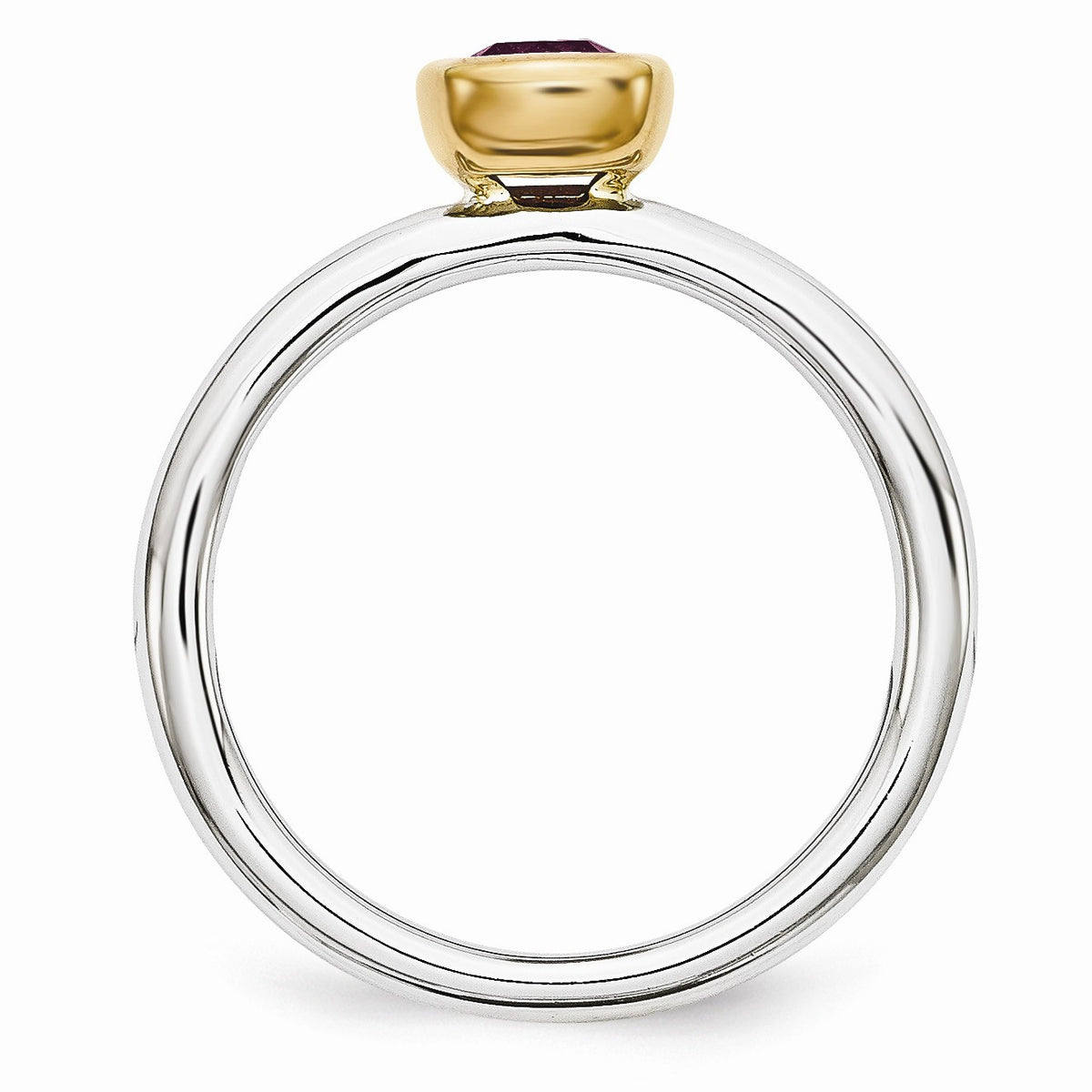 Alternate view of the Two Tone Sterling Silver Stackable 5mm Cushion Rhodolite Garnet Ring by The Black Bow Jewelry Co.