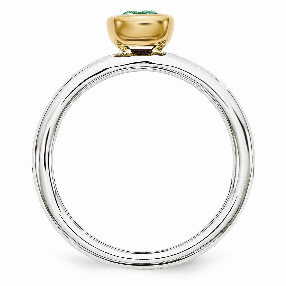 Alternate view of the Two Tone Sterling Silver Stackable 5mm Cushion Created Emerald Ring by The Black Bow Jewelry Co.