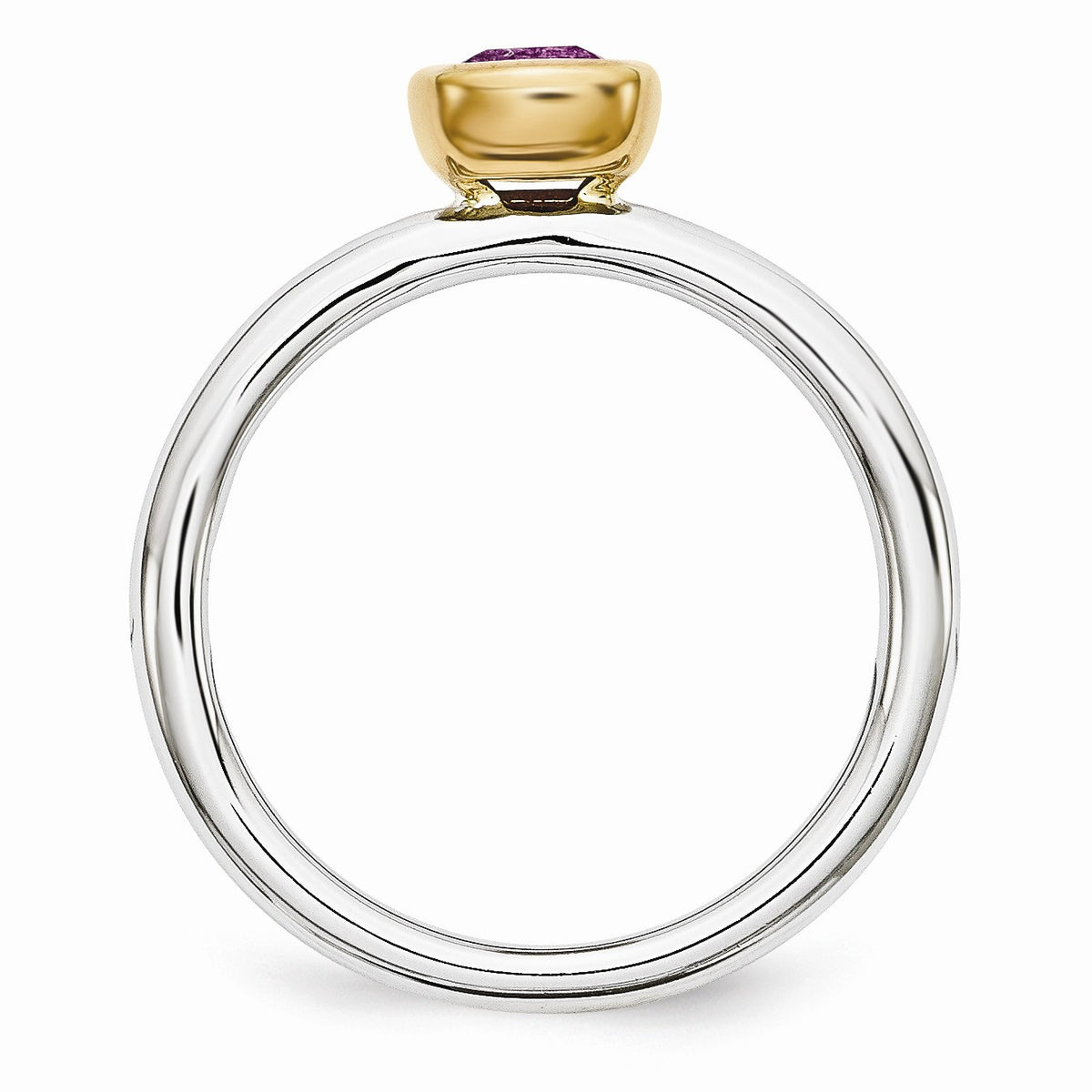 Alternate view of the Two Tone Sterling Silver Stackable 5mm Cushion Amethyst Ring by The Black Bow Jewelry Co.