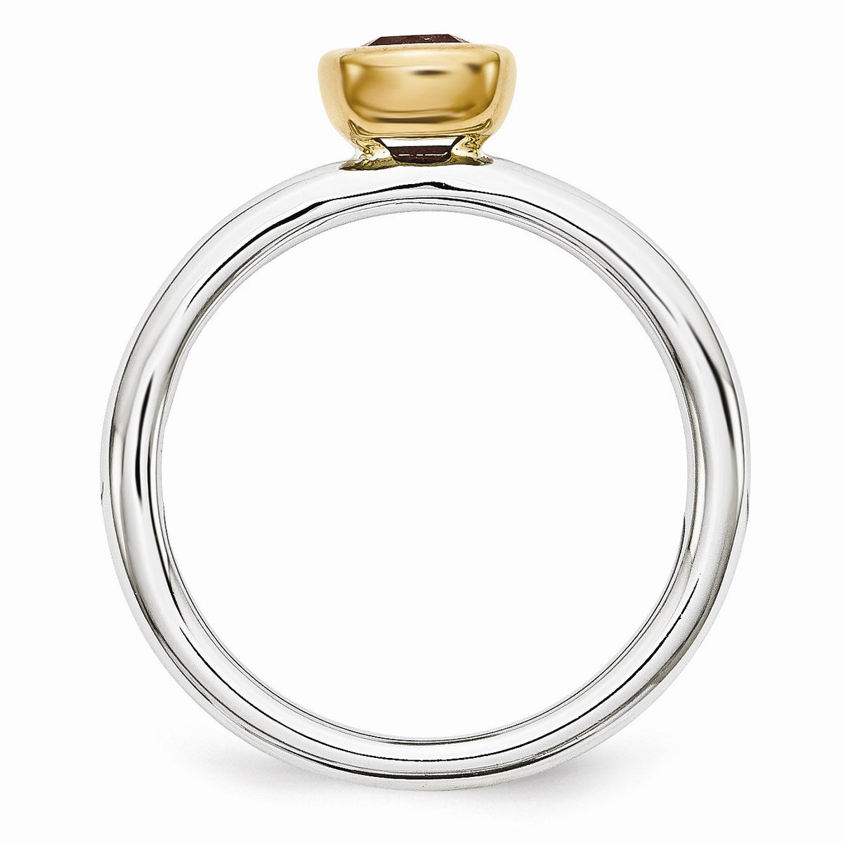 Alternate view of the Two Tone Sterling Silver Stackable 5mm Cushion Garnet Ring by The Black Bow Jewelry Co.