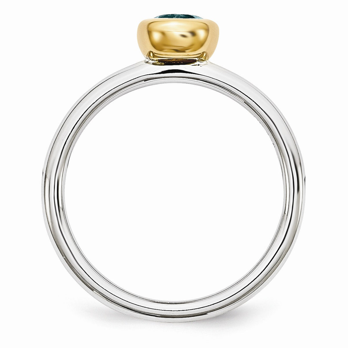 Alternate view of the Two Tone Sterling Silver Stackable 5mm Round Blue Topaz Ring by The Black Bow Jewelry Co.
