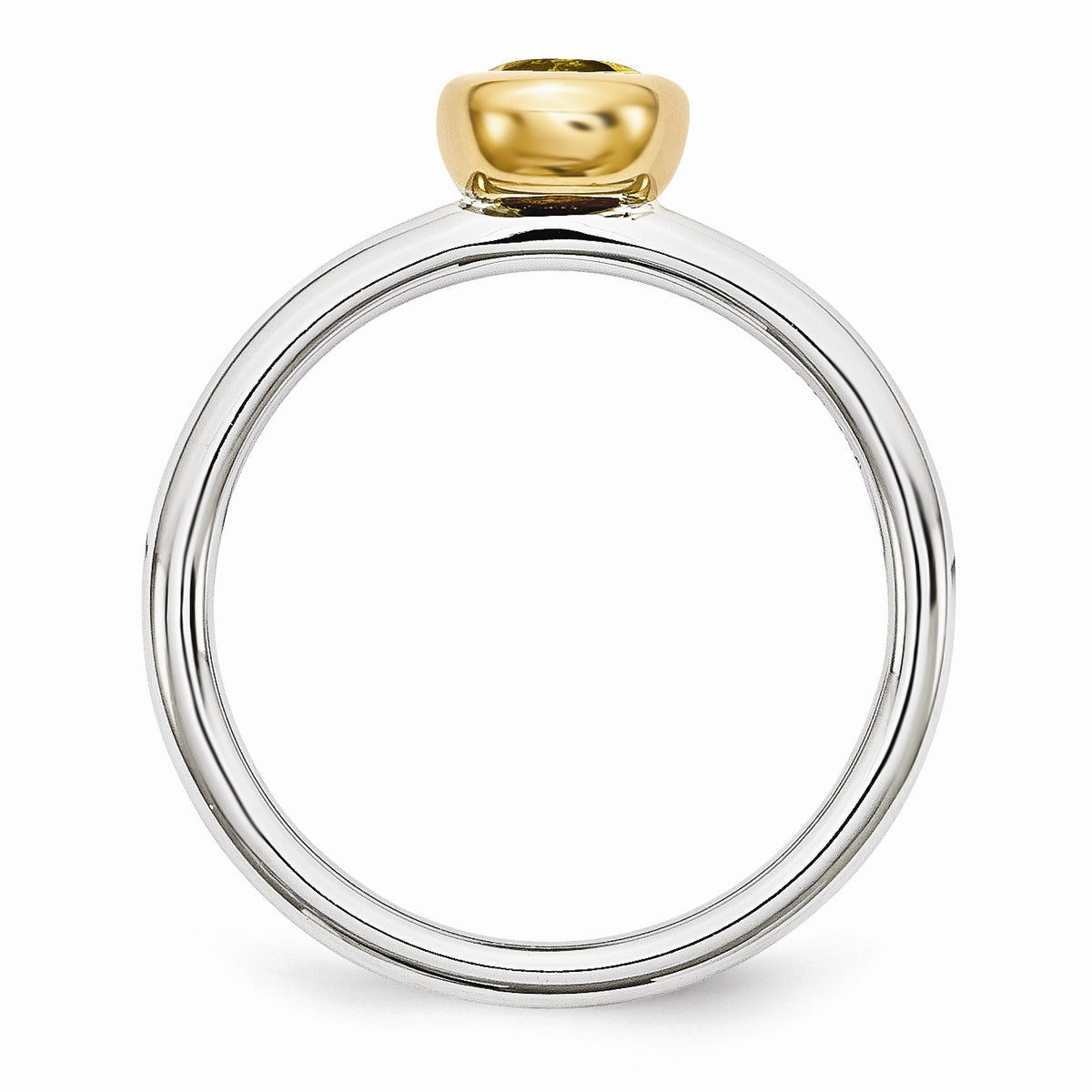 Alternate view of the Two Tone Sterling Silver Stackable 5mm Round Citrine Ring by The Black Bow Jewelry Co.